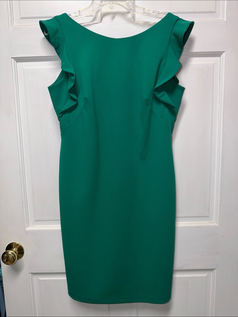 Calvin Klein Green Ruffle Sheath Midi Dress